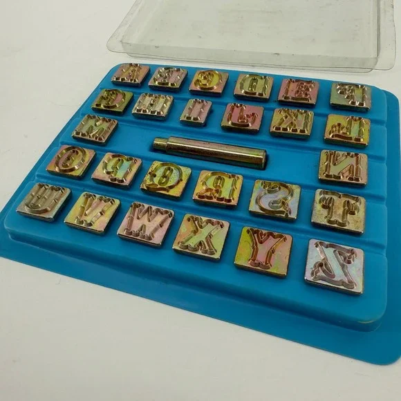 Vintage 3/4" Alphabet Letter Stamp Set A-Z Gothic Leather Metal Complete - Picture 7 of 8